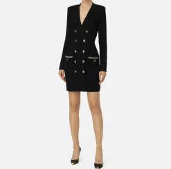 Elisabetta Franchi Dresses|Mini Dresses|Coat dress in bouclé wool with embroidery Black