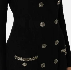 Elisabetta Franchi Dresses|Mini Dresses|Coat dress in bouclé wool with embroidery Black