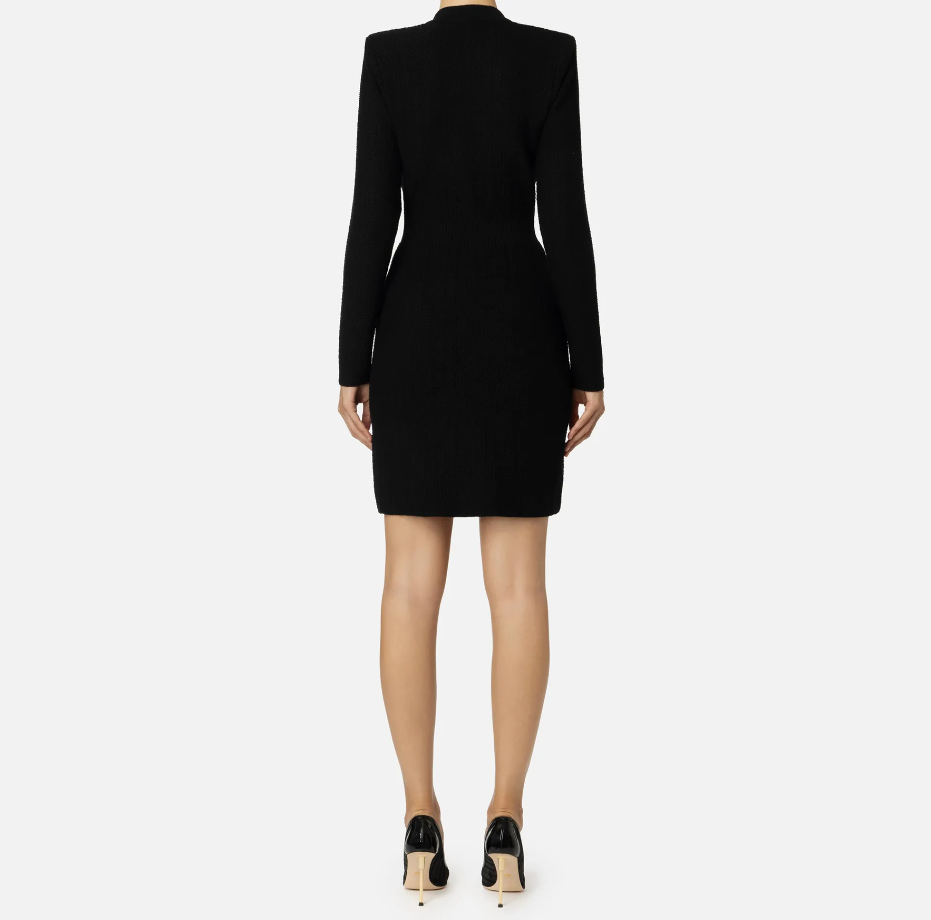 Elisabetta Franchi Dresses|Mini Dresses|Coat dress in bouclé wool with embroidery Black