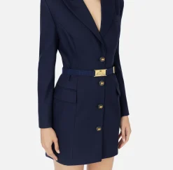 Elisabetta Franchi Mini Dresses|Coat Dresses|Coat dress in cool wool with belt Navy