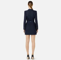 Elisabetta Franchi Mini Dresses|Coat Dresses|Coat dress in cool wool with belt Navy