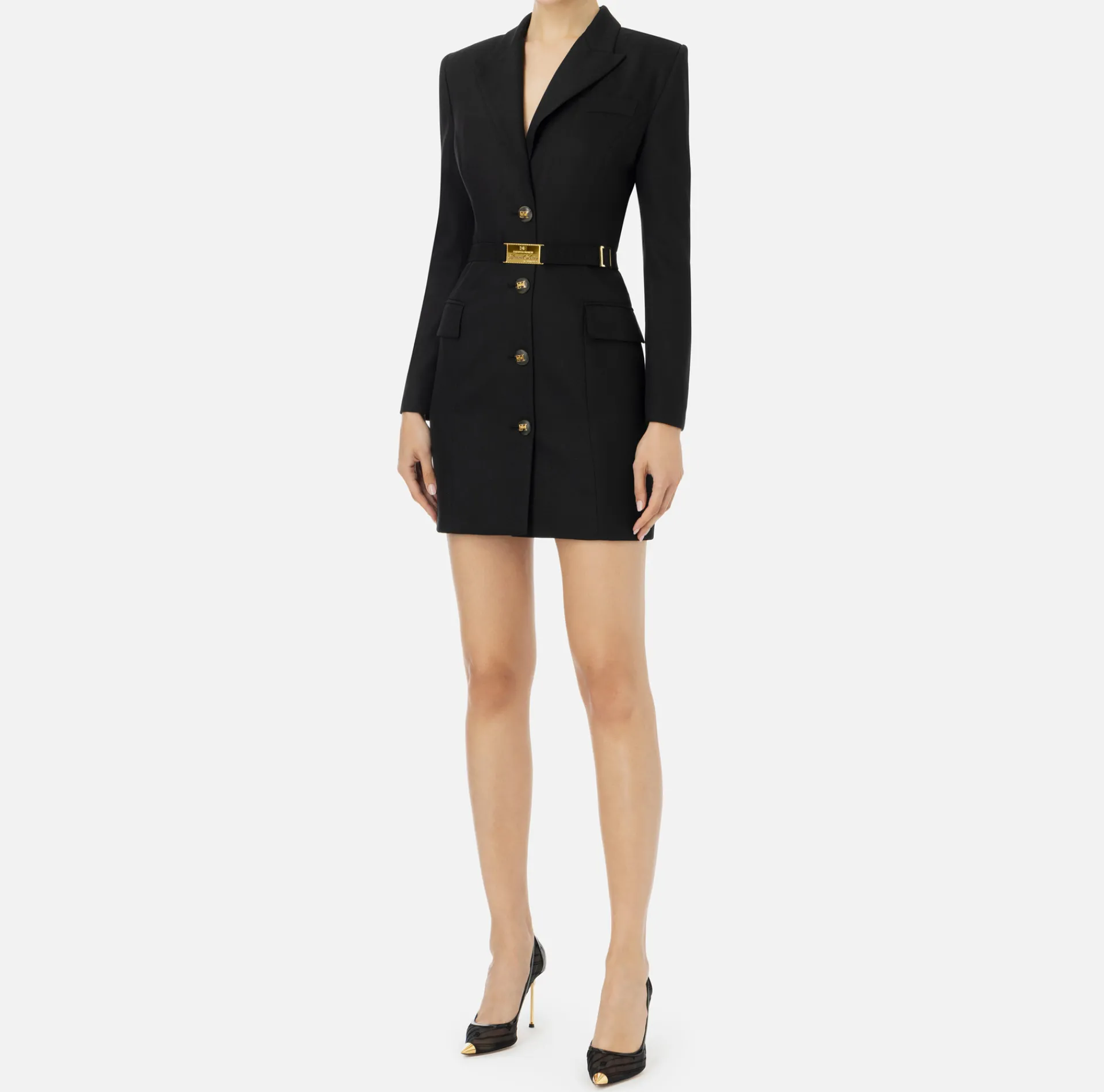 Elisabetta Franchi Mini Dresses|Coat Dresses|Coat dress in cool wool with belt Black