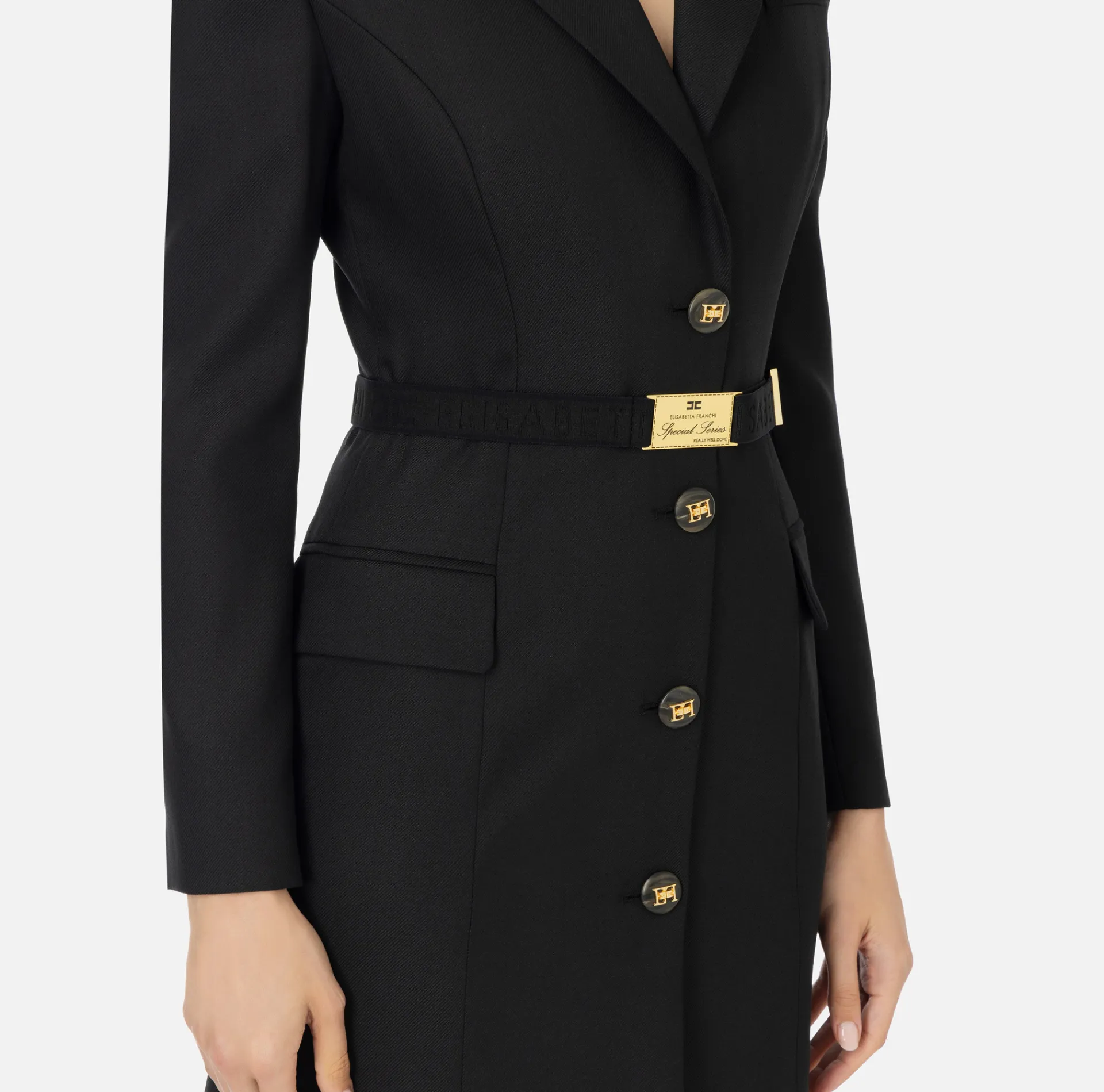 Elisabetta Franchi Mini Dresses|Coat Dresses|Coat dress in cool wool with belt Black