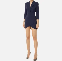 Elisabetta Franchi Mini Dresses|Dresses|Coat dress in crêpe fabric with buttons on the side Navy