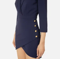 Elisabetta Franchi Mini Dresses|Dresses|Coat dress in crêpe fabric with buttons on the side Navy