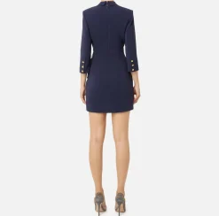 Elisabetta Franchi Mini Dresses|Dresses|Coat dress in crêpe fabric with buttons on the side Navy