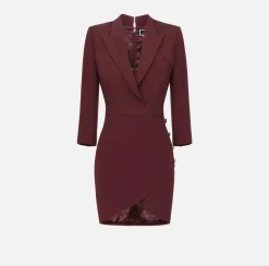 Elisabetta Franchi Mini Dresses|Dresses|Coat dress in crêpe fabric with buttons on the side RougeNoir