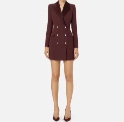Elisabetta Franchi Mini Dresses|Coat Dresses|Coat dress in stretch crêpe fabric with satin lapels RougeNoir
