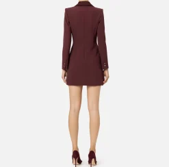 Elisabetta Franchi Mini Dresses|Coat Dresses|Coat dress in stretch crêpe fabric with satin lapels RougeNoir