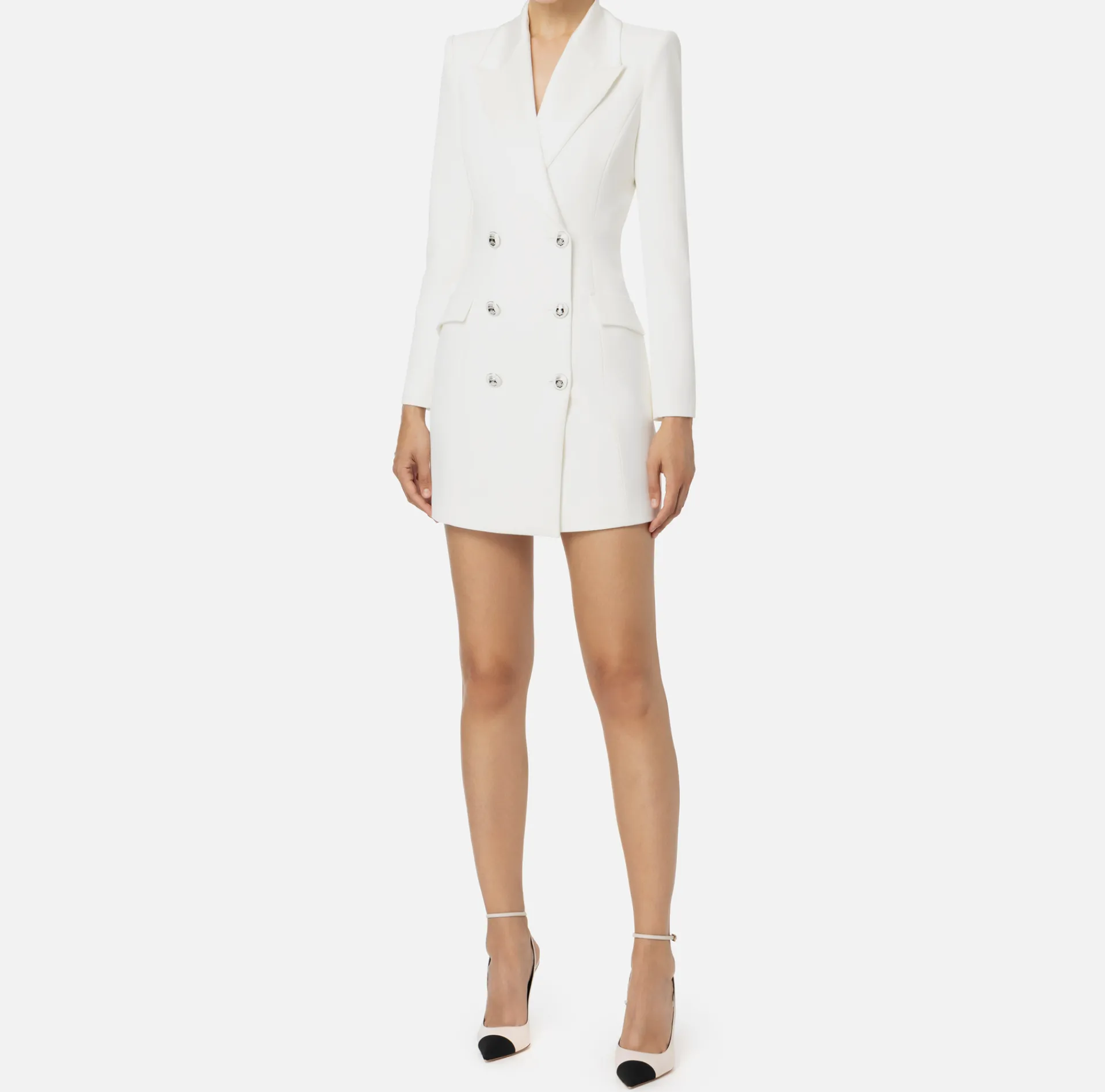 Elisabetta Franchi Mini Dresses|Coat Dresses|Coat dress in stretch crêpe fabric with satin lapels Ivory