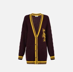 Elisabetta Franchi Knitwear And Sweatshirts|College-style wool cardigan RougeNoir/Mimosa