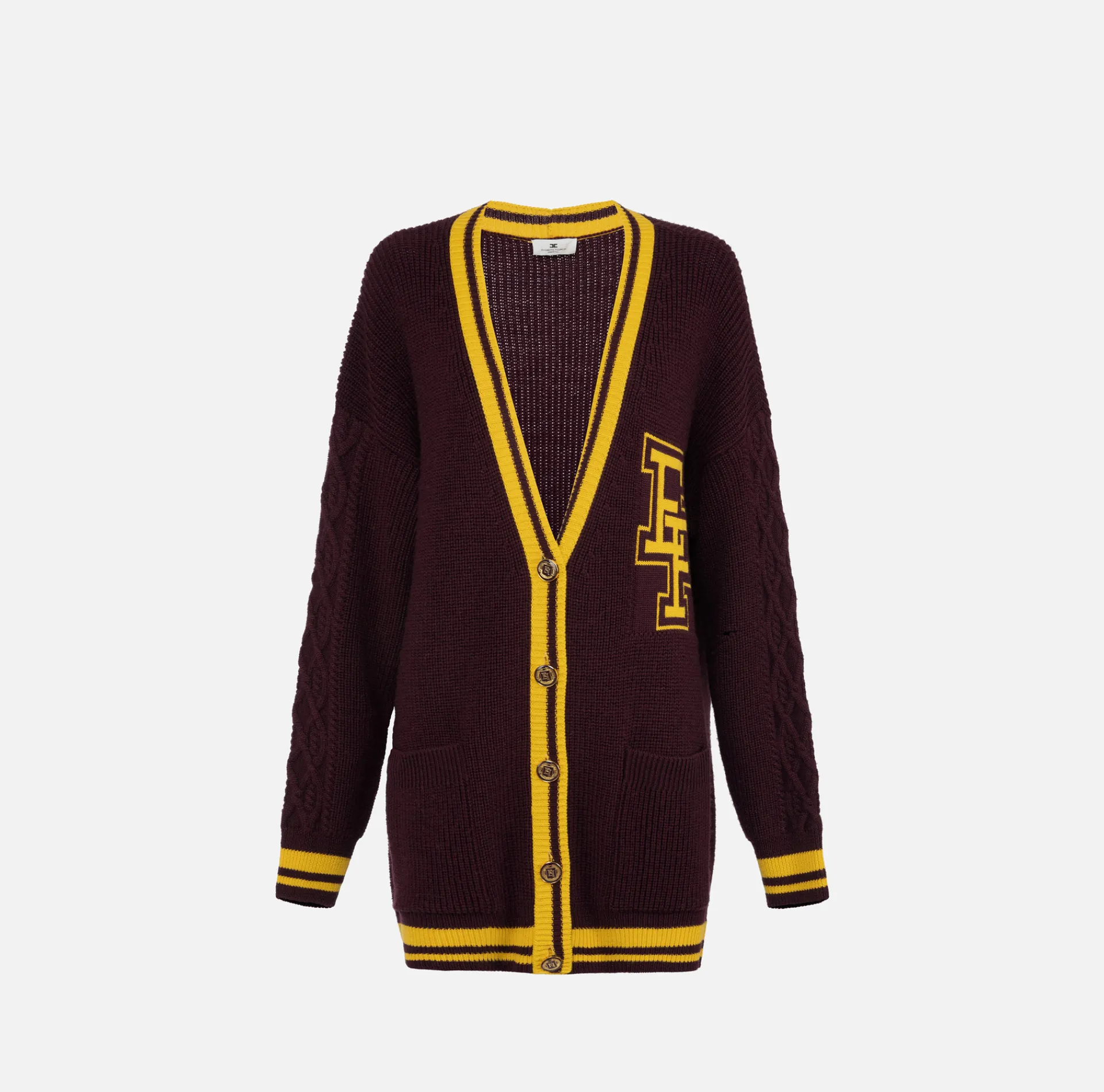 Elisabetta Franchi Knitwear And Sweatshirts|College-style wool cardigan RougeNoir/Mimosa