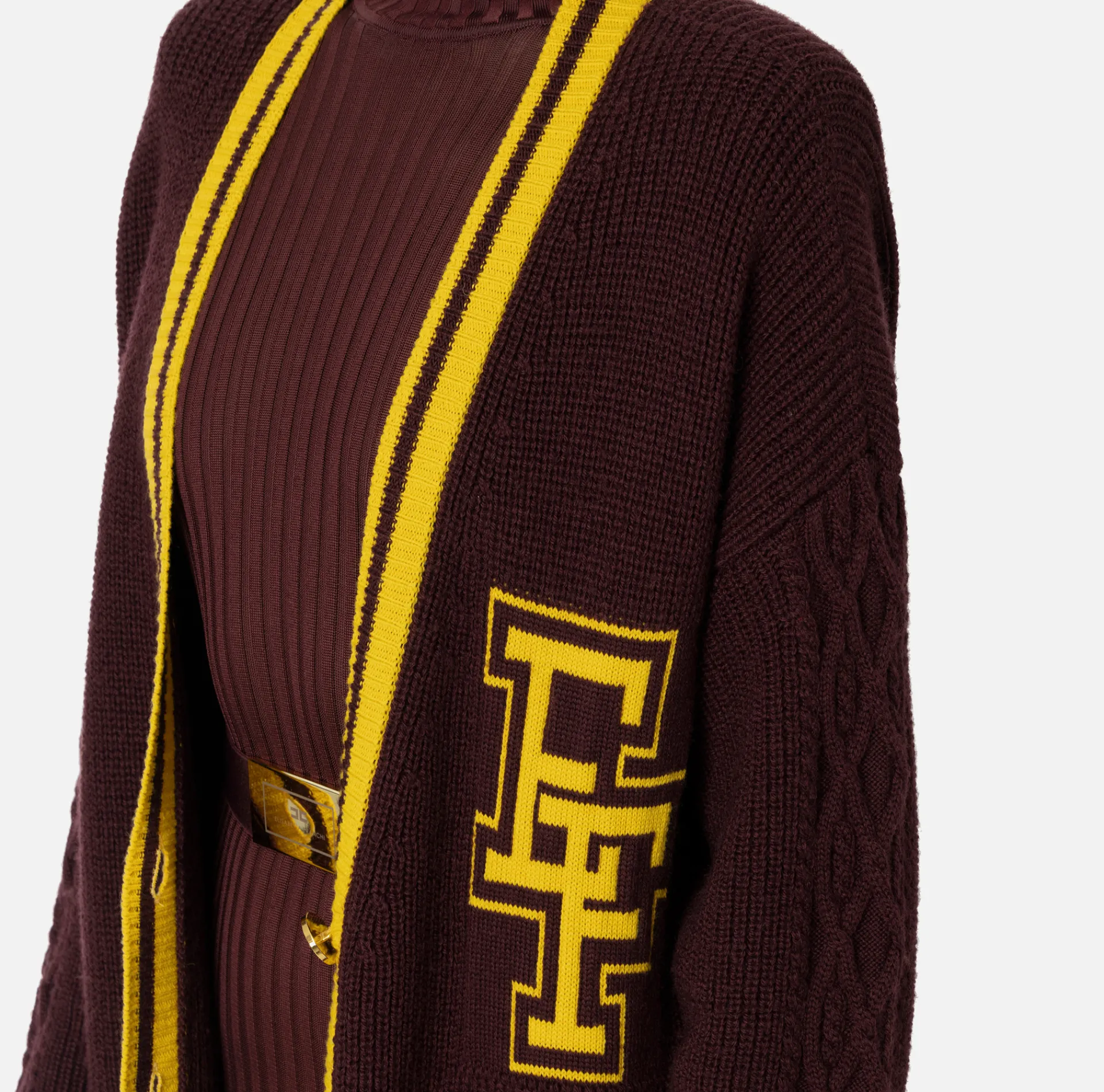 Elisabetta Franchi Knitwear And Sweatshirts|College-style wool cardigan RougeNoir/Mimosa