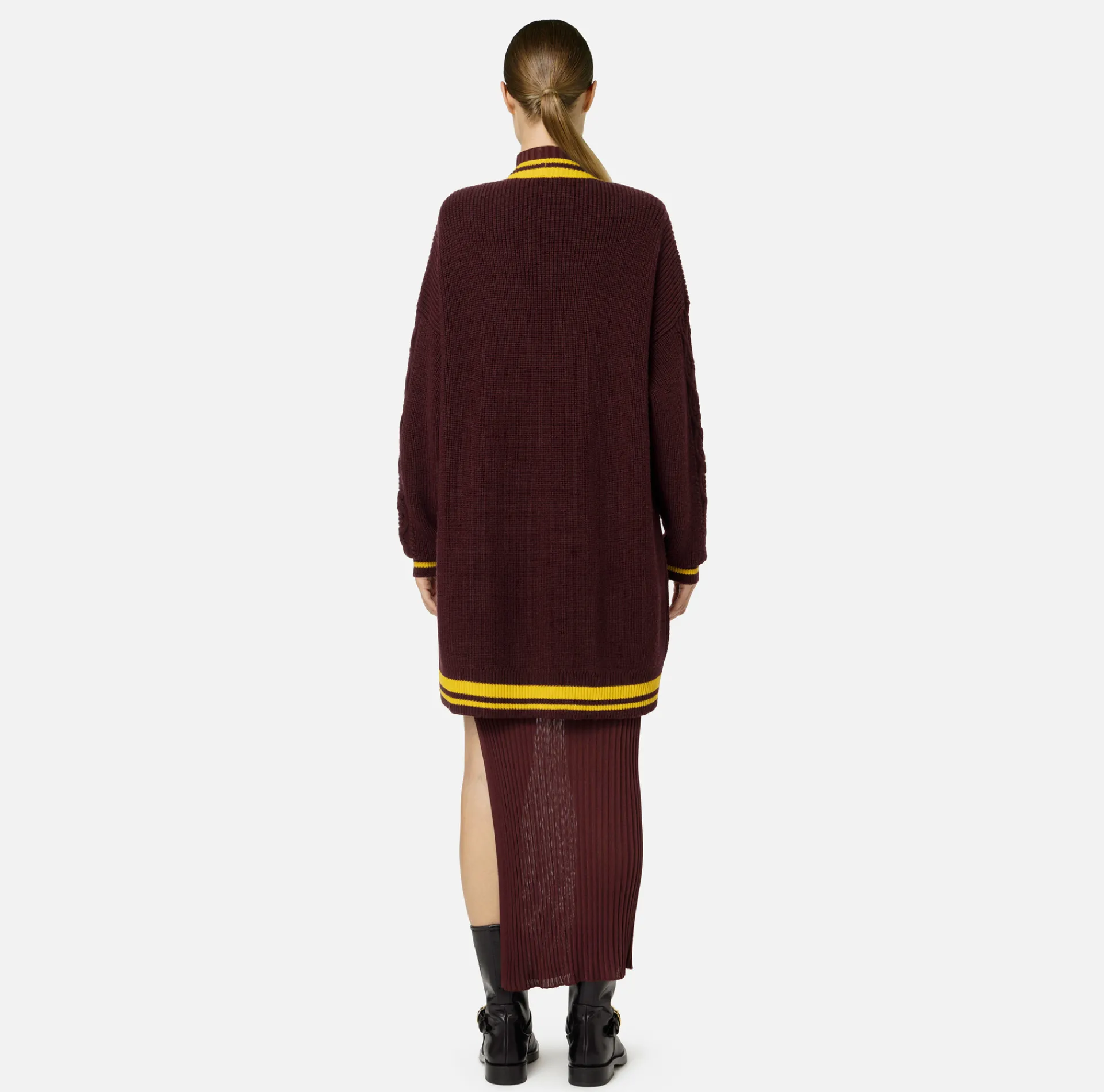 Elisabetta Franchi Knitwear And Sweatshirts|College-style wool cardigan RougeNoir/Mimosa