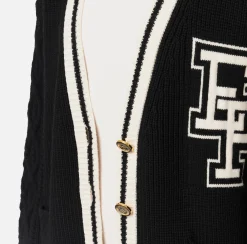 Elisabetta Franchi Knitwear And Sweatshirts|College-style wool cardigan Black/Butter