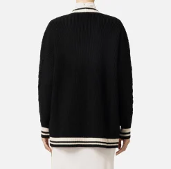 Elisabetta Franchi Knitwear And Sweatshirts|College-style wool cardigan Black/Butter