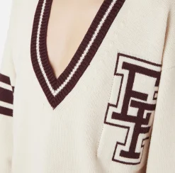 Elisabetta Franchi Mini Dresses|Knitted Dresses|College-style wool mini-dress Butter/RougeNoir