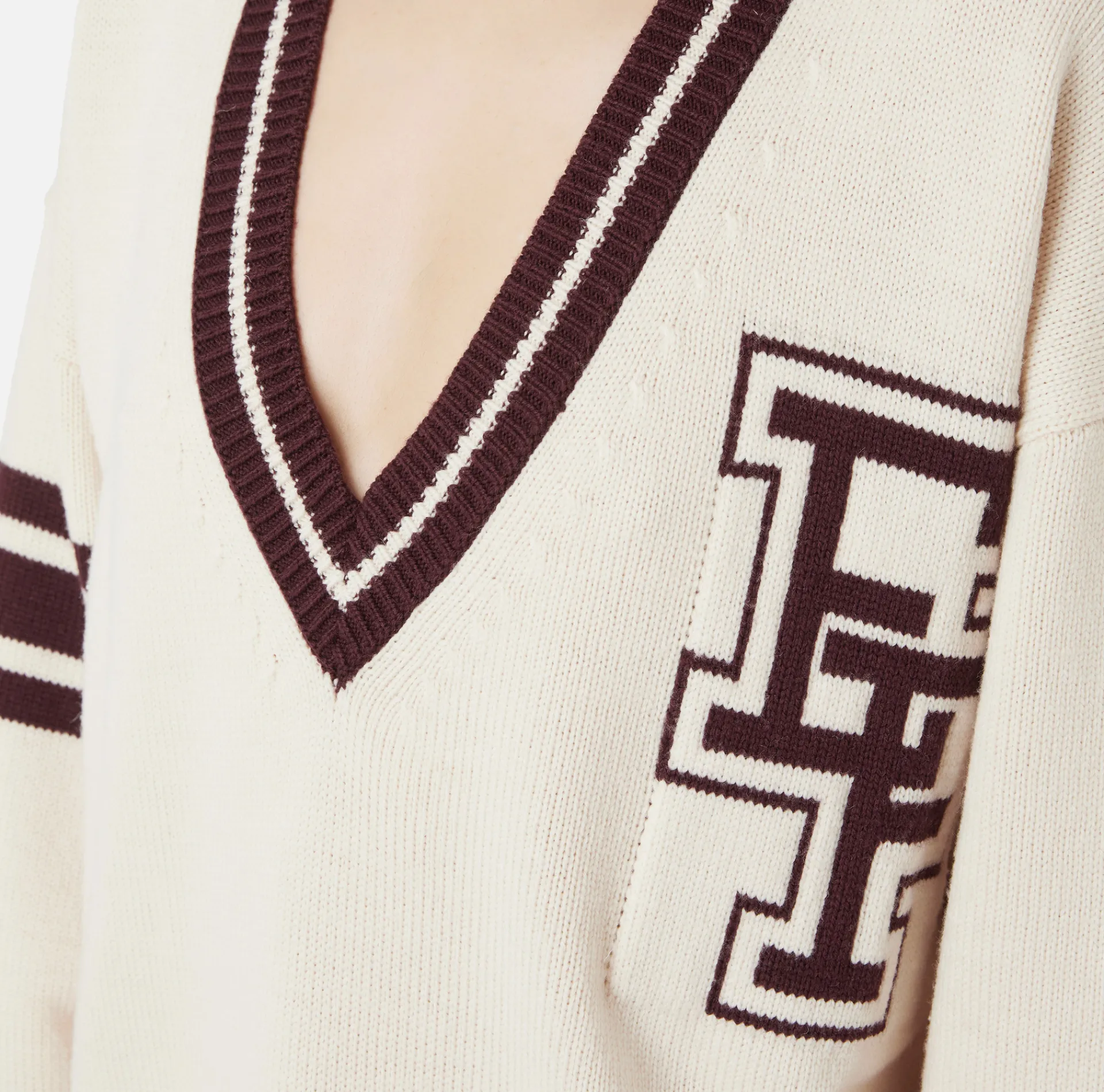 Elisabetta Franchi Mini Dresses|Knitted Dresses|College-style wool mini-dress Butter/RougeNoir