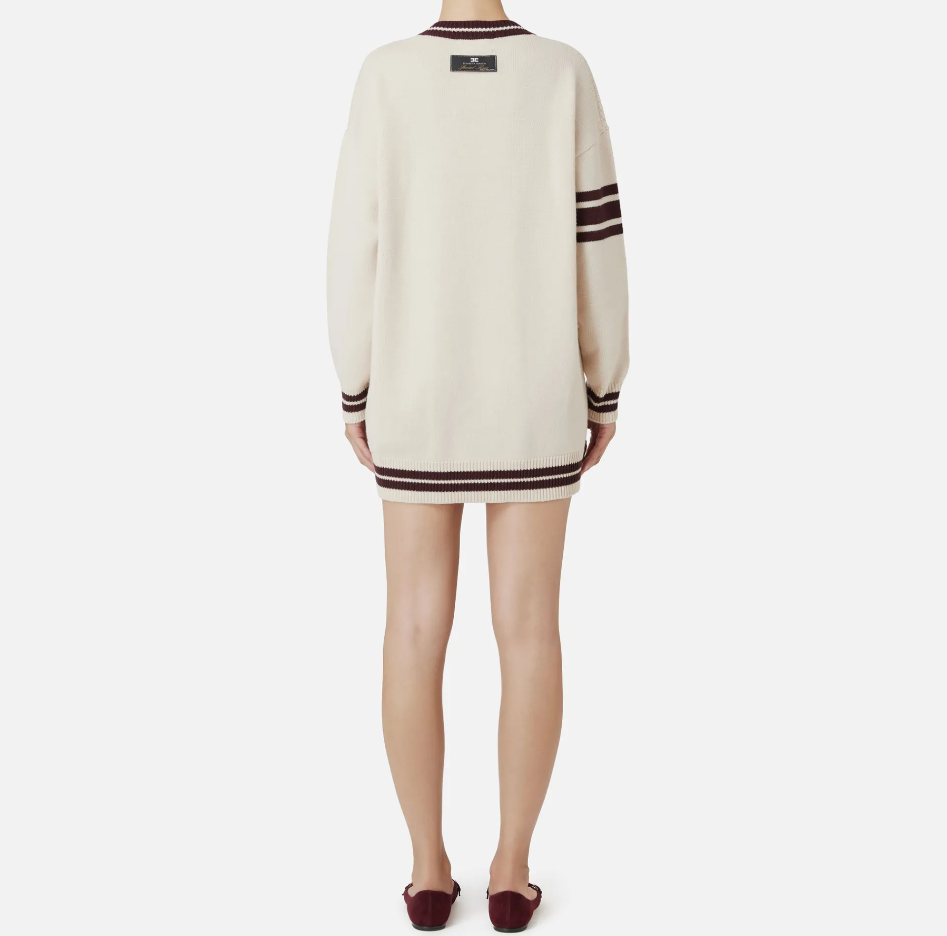 Elisabetta Franchi Mini Dresses|Knitted Dresses|College-style wool mini-dress Butter/RougeNoir