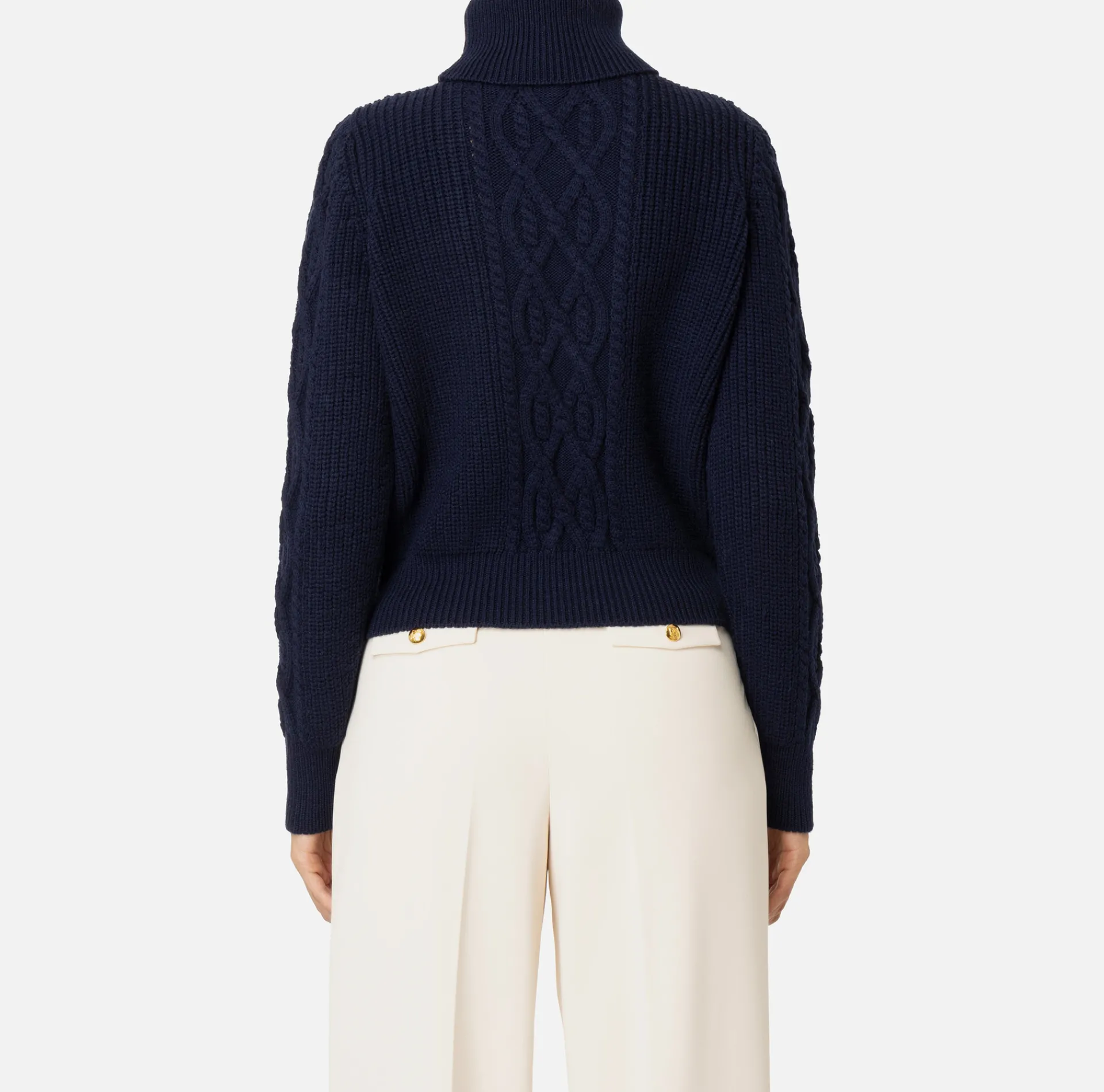 Elisabetta Franchi Knitwear And Sweatshirts|College-style wool turtleneck top Navy/Butter