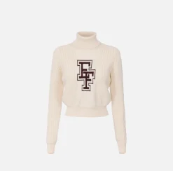 Elisabetta Franchi Knitwear And Sweatshirts|College-style wool turtleneck top Butter/RougeNoir