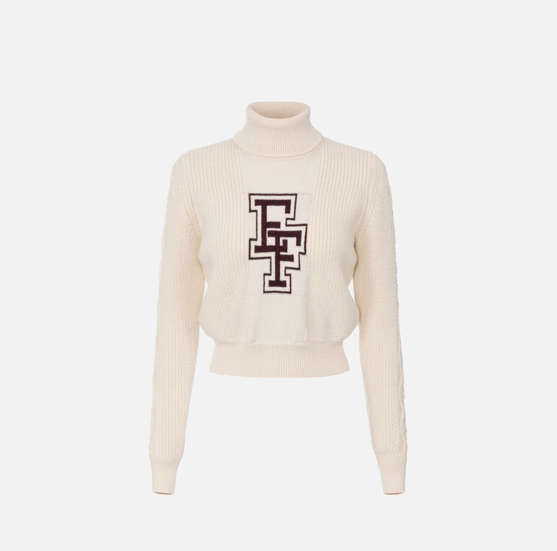 Elisabetta Franchi Knitwear And Sweatshirts|College-style wool turtleneck top Butter/RougeNoir