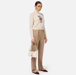 Elisabetta Franchi Knitwear And Sweatshirts|College-style wool turtleneck top Butter/RougeNoir