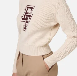 Elisabetta Franchi Knitwear And Sweatshirts|College-style wool turtleneck top Butter/RougeNoir