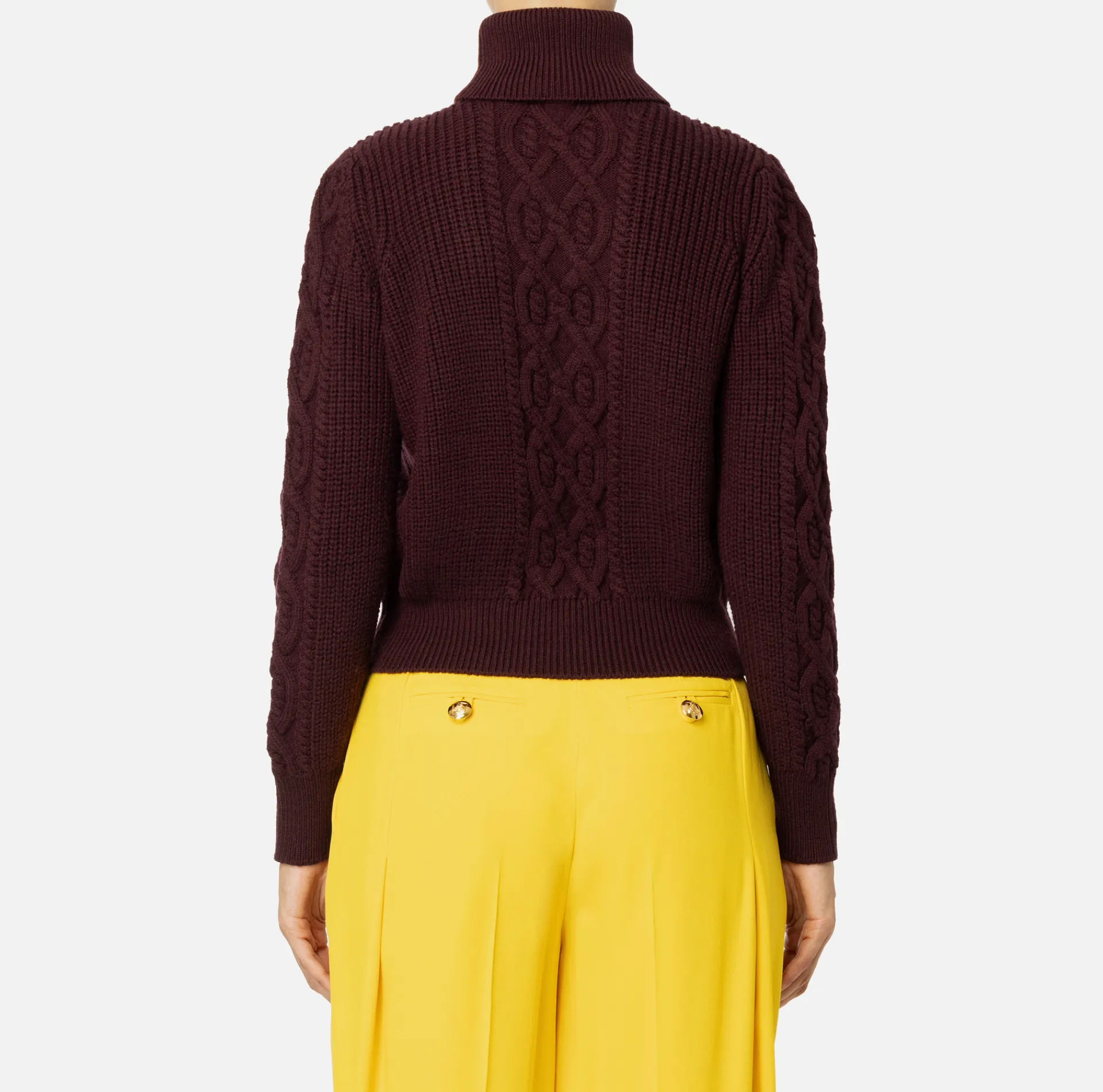 Elisabetta Franchi Knitwear And Sweatshirts|College-style wool turtleneck top RougeNoir/Mimosa