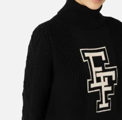 Elisabetta Franchi Knitwear And Sweatshirts|College-style wool turtleneck top Black/Butter