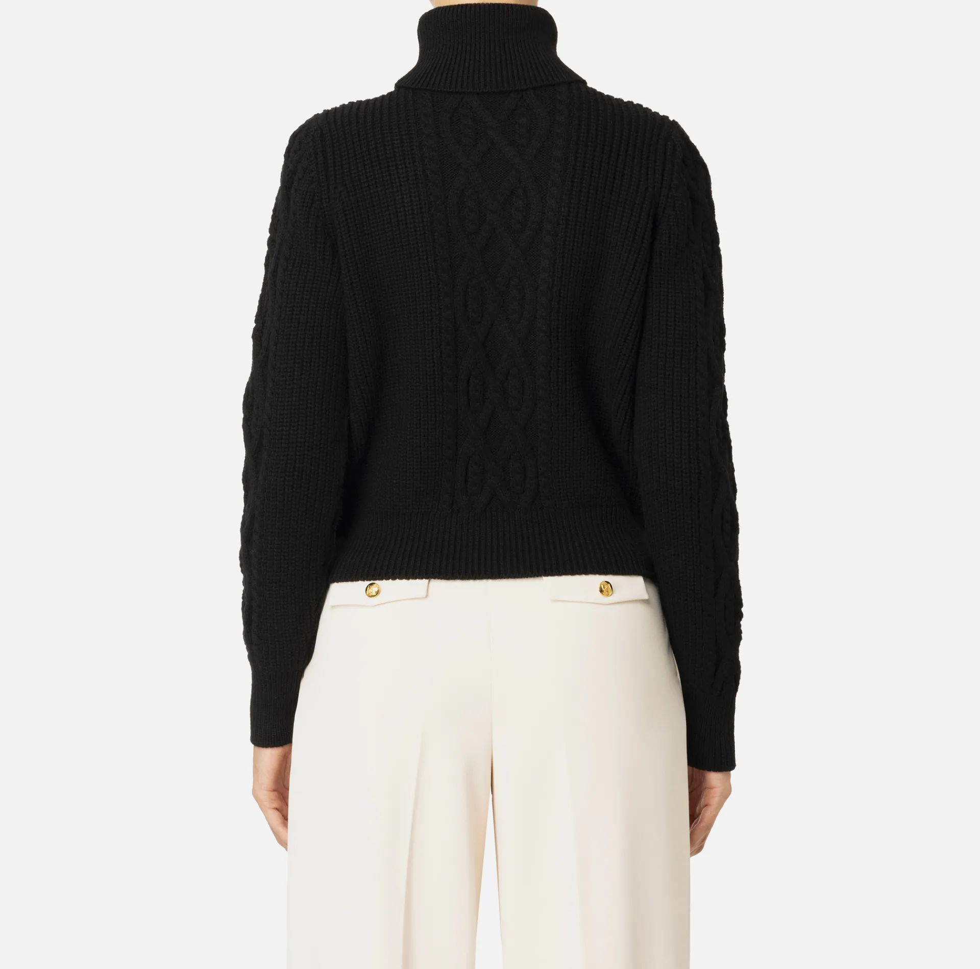 Elisabetta Franchi Knitwear And Sweatshirts|College-style wool turtleneck top Black/Butter