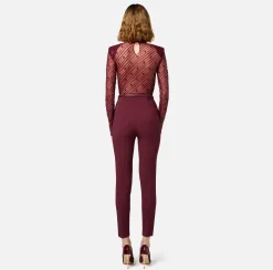 Elisabetta Franchi Jumpsuits|Combined jumpsuit in flocked tulle with diagonal pattern RougeNoir