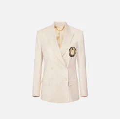 Elisabetta Franchi Jackets And Trench Coats|Cool wool double-breasted jacket with patch
