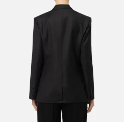 Elisabetta Franchi Jackets And Trench Coats|Cool wool double-breasted jacket with patch Black