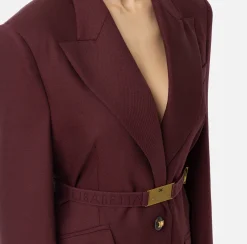 Elisabetta Franchi Jackets And Trench Coats|Tailleur|Cool wool jacket with belt RougeNoir