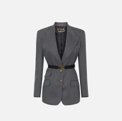 Elisabetta Franchi Jackets And Trench Coats|Tailleur|Cool wool jacket with belt