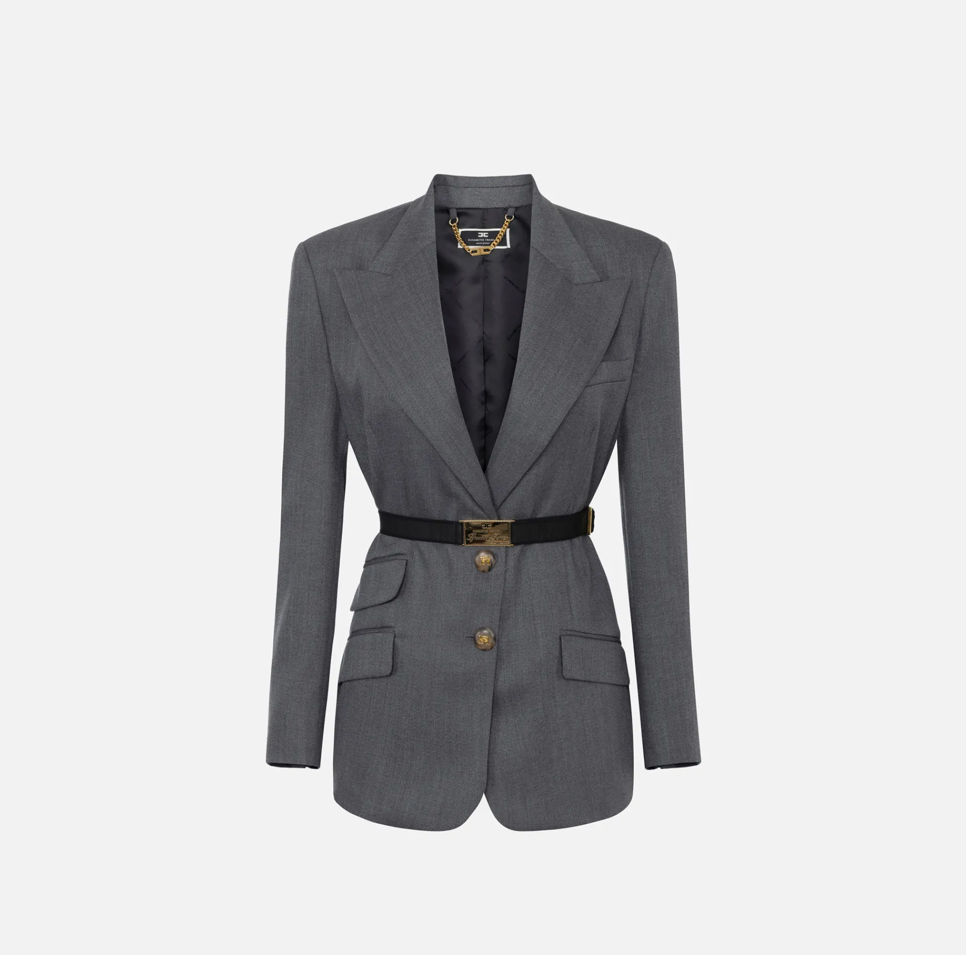 Elisabetta Franchi Jackets And Trench Coats|Tailleur|Cool wool jacket with belt