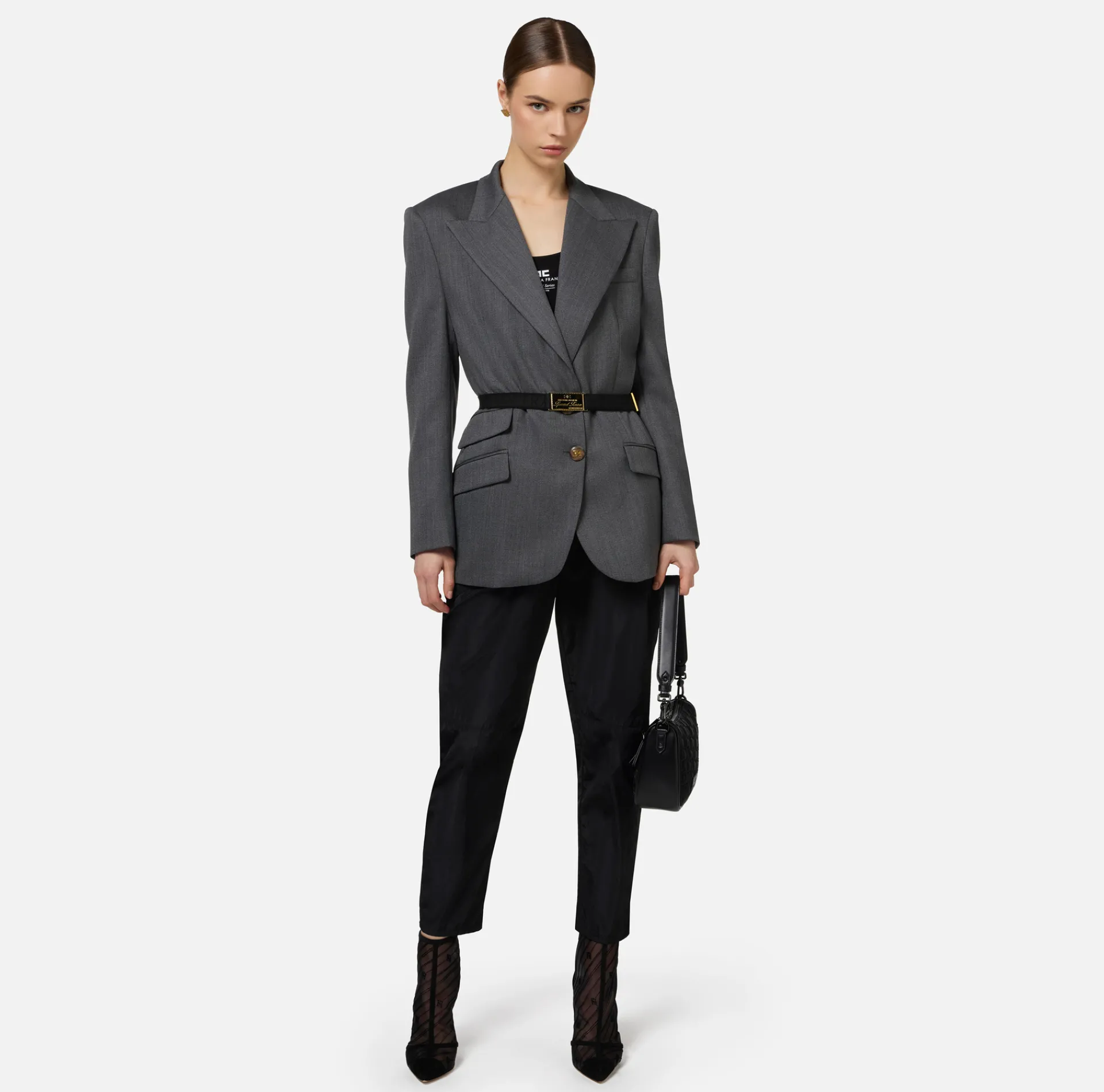 Elisabetta Franchi Jackets And Trench Coats|Tailleur|Cool wool jacket with belt