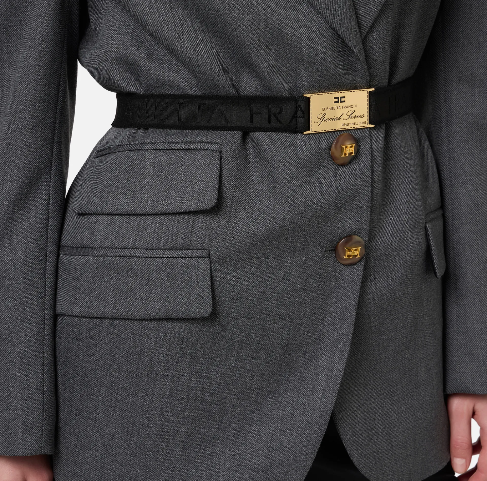 Elisabetta Franchi Jackets And Trench Coats|Tailleur|Cool wool jacket with belt