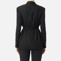 Elisabetta Franchi Jackets And Trench Coats|Tailleur|Cool wool jacket with belt Black