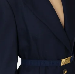 Elisabetta Franchi Jackets And Trench Coats|Tailleur|Cool wool jacket with belt Navy