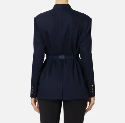 Elisabetta Franchi Jackets And Trench Coats|Tailleur|Cool wool jacket with belt Navy