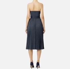 Elisabetta Franchi Midi Dresses|Dresses|Cool wool melange midi dress with pleated skirt and belt Navy