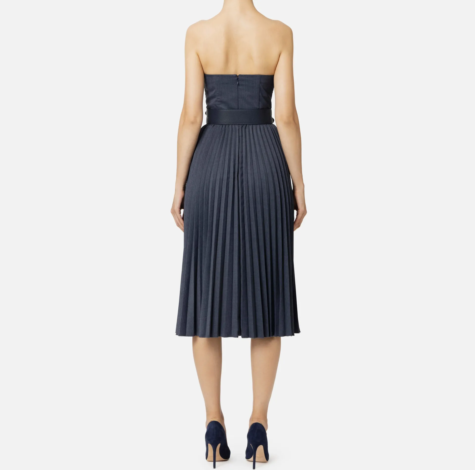 Elisabetta Franchi Midi Dresses|Dresses|Cool wool melange midi dress with pleated skirt and belt Navy