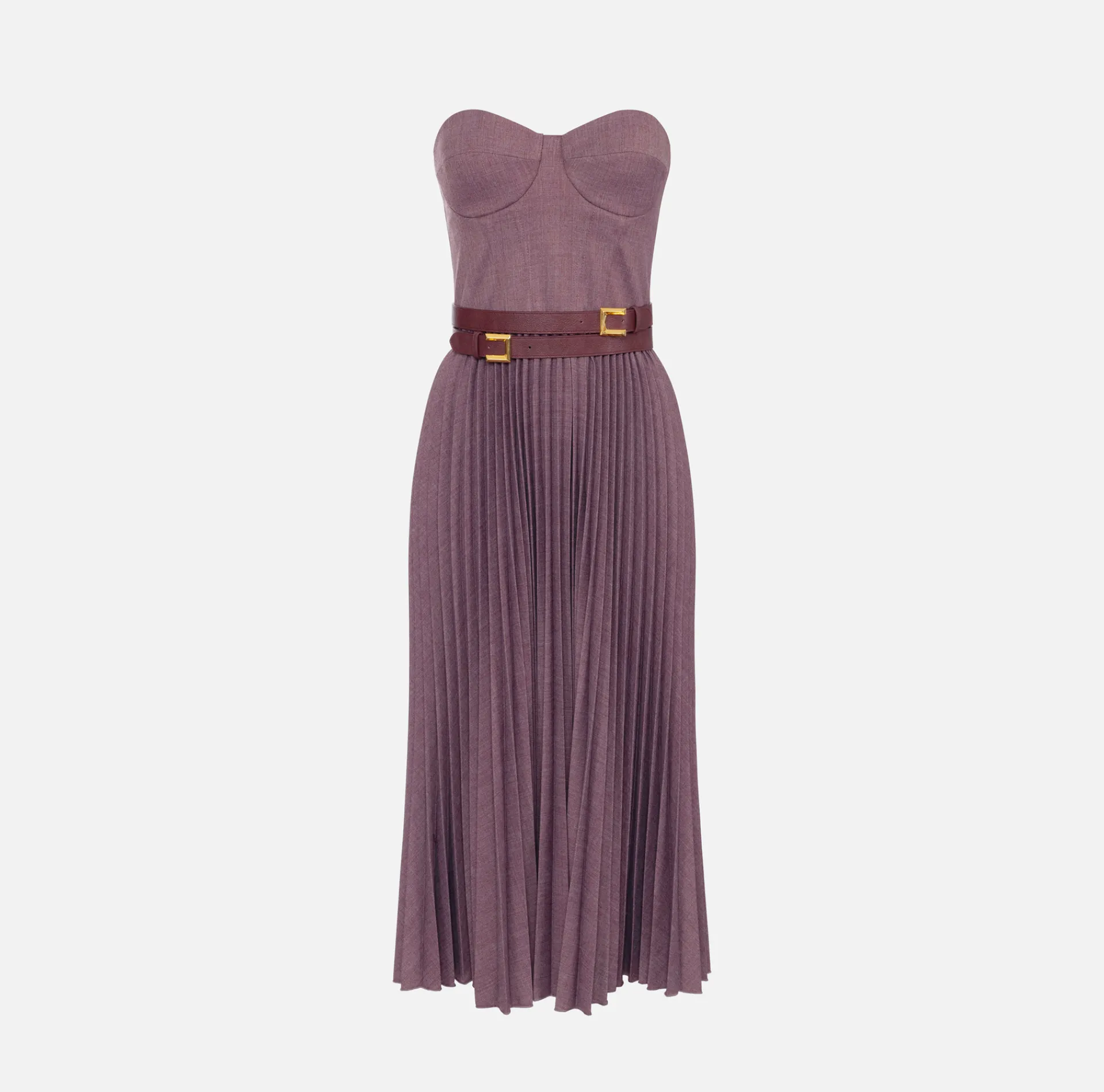 Elisabetta Franchi Midi Dresses|Dresses|Cool wool melange midi dress with pleated skirt and belt RougeNoir