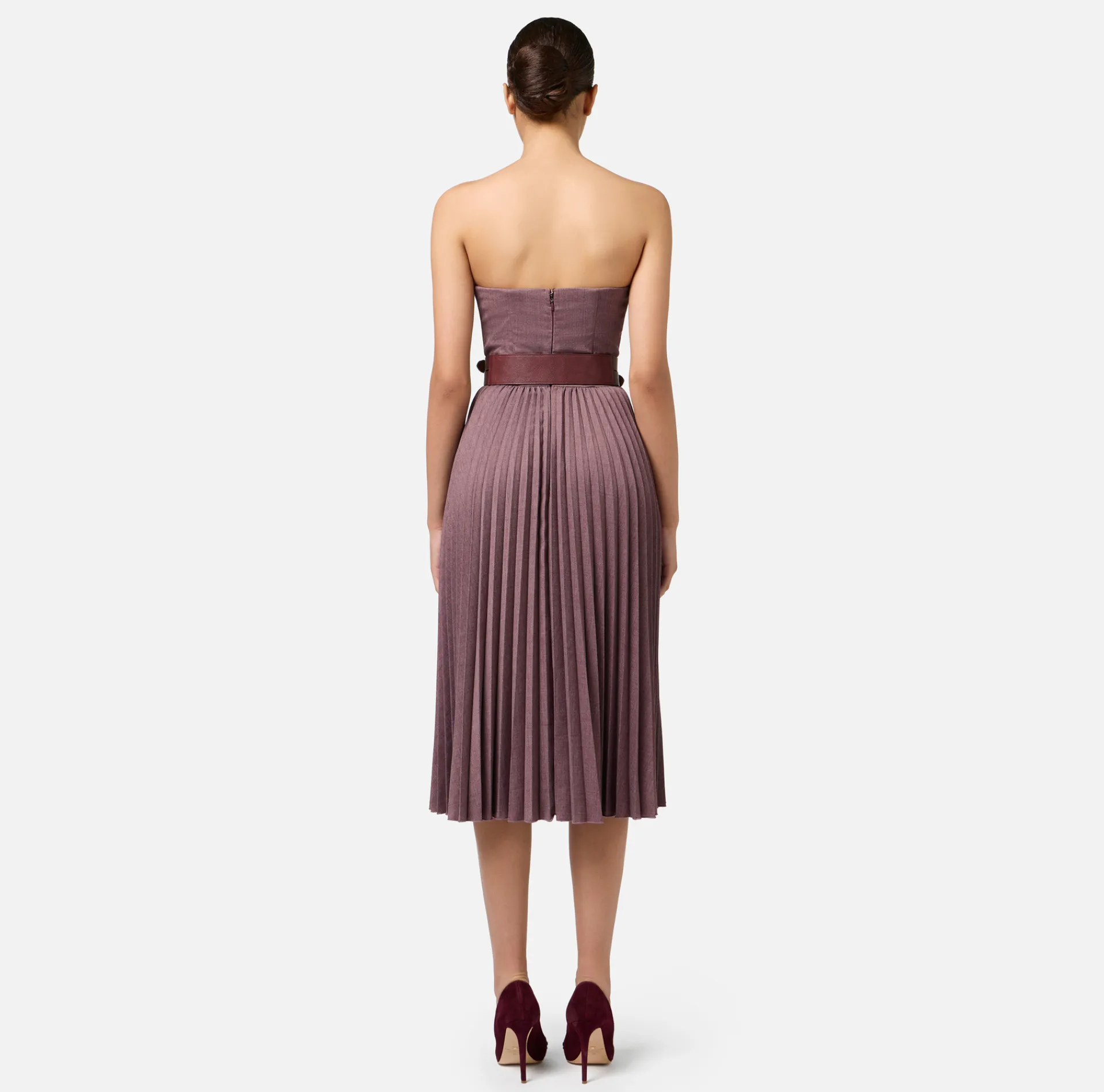 Elisabetta Franchi Midi Dresses|Dresses|Cool wool melange midi dress with pleated skirt and belt RougeNoir