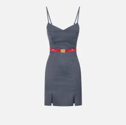 Elisabetta Franchi Mini Dresses|Dresses|Cool wool melange mini-dress with belt Navy