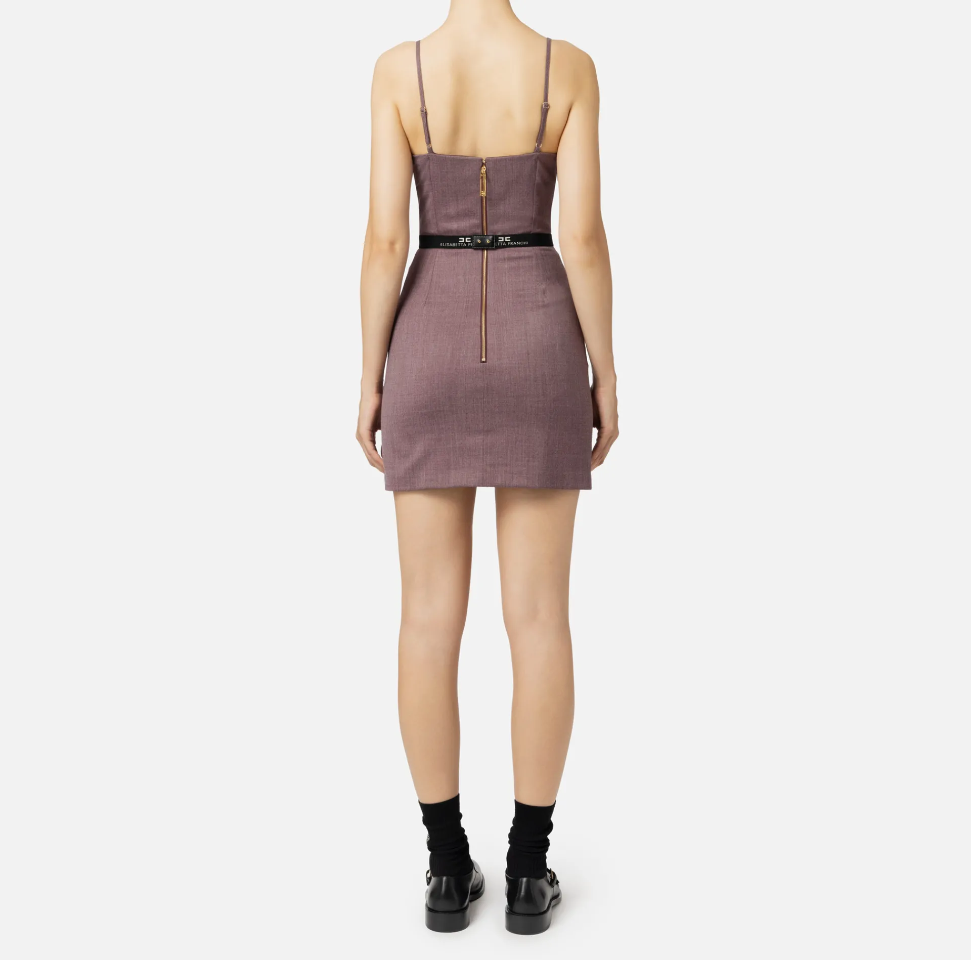 Elisabetta Franchi Mini Dresses|Dresses|Cool wool melange mini-dress with belt RougeNoir