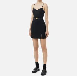 Elisabetta Franchi Mini Dresses|Dresses|Cool wool melange mini-dress with belt Black