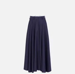 Elisabetta Franchi Skirts|Cool wool midi skirt with emblem embroidery Navy